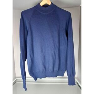 Virany Mens Large Navy Blue Wool Blend Mock Neck Raglan Sweater Made in Hungary